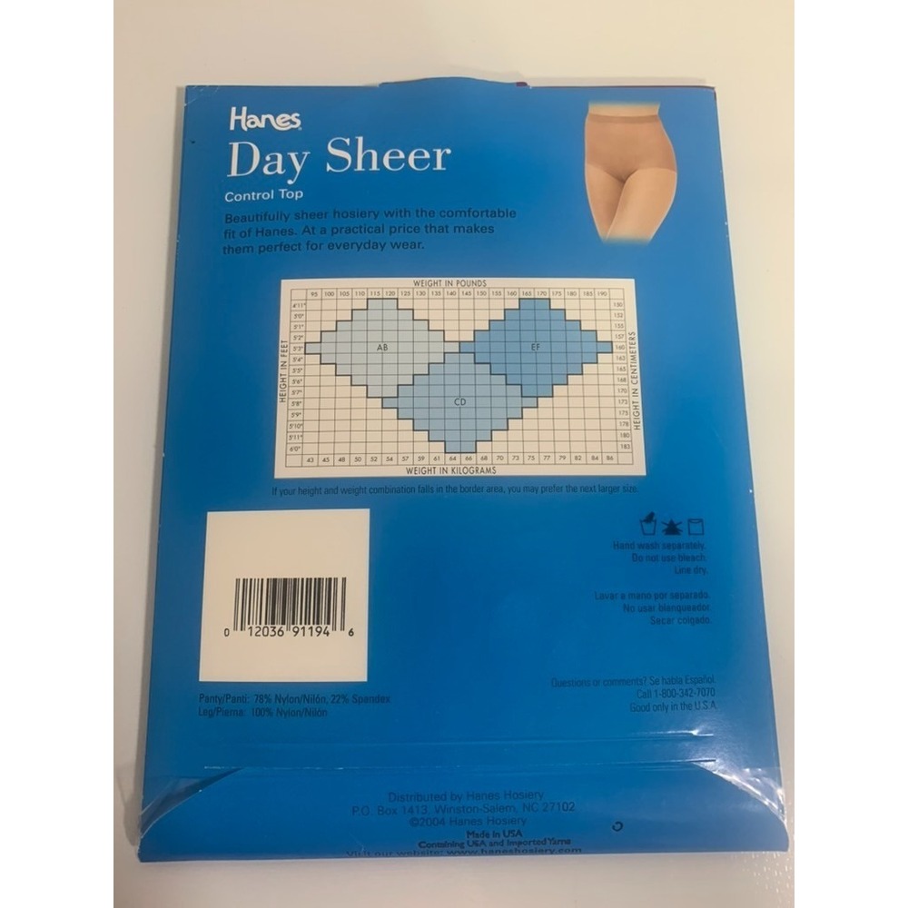 Hanes Day Sheer Control Top Style OA432 Sheer Toe Barely Black Size CD - Picture 3 of 3